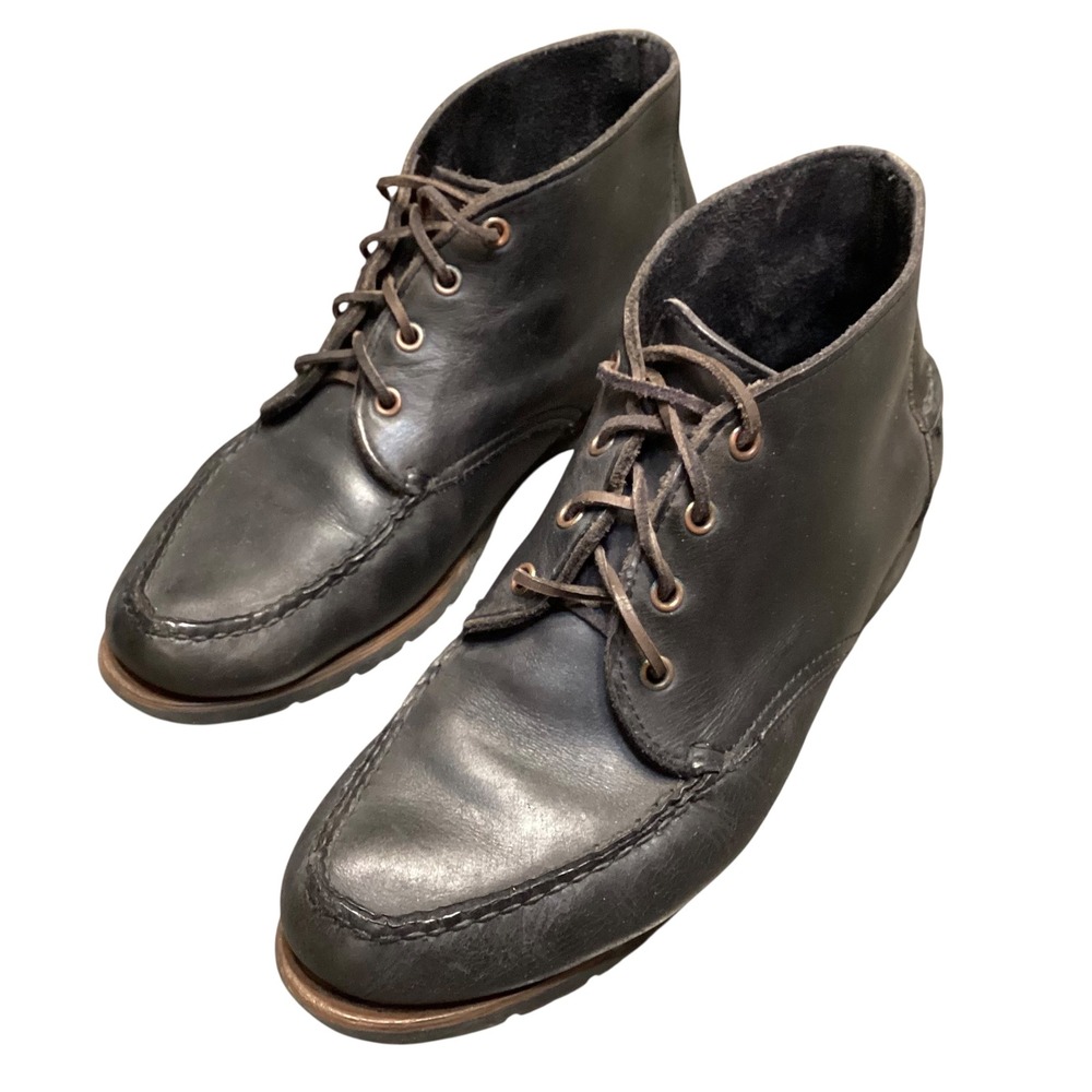 Timberland Womens 7.5 Black Leather Moc Toe Chukka Lace Up Ankle Boots Lug Sole - Picture 3 of 8
